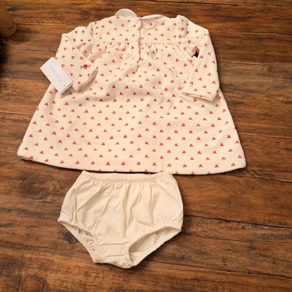Ralph Lauren Baby Girls Ivory Red‎ Reindeer Velour Dress Bloomer Set 9M Holiday